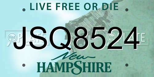 JSQ8524 New Hampshire License Plate