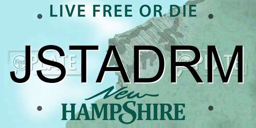 JSTADRM New Hampshire License Plate