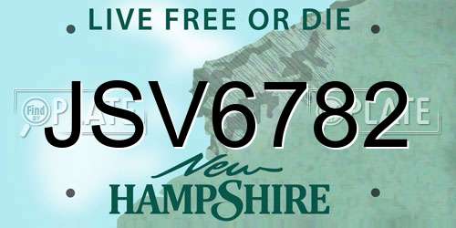 JSV6782 New Hampshire License Plate
