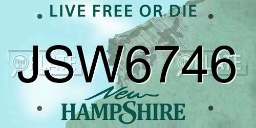 JSW6746 New Hampshire License Plate