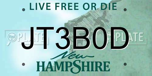 JT3B0D New Hampshire License Plate