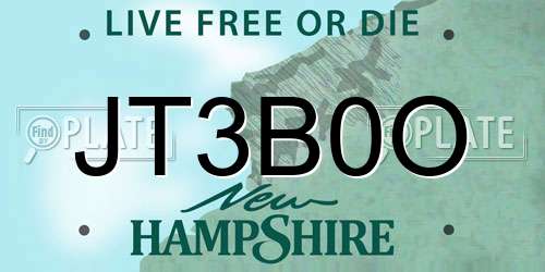 JT3B0O New Hampshire License Plate