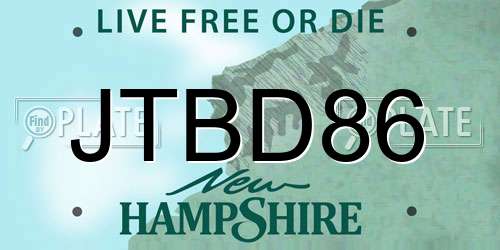 JTBD86 New Hampshire License Plate