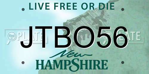 JTBO56 New Hampshire License Plate