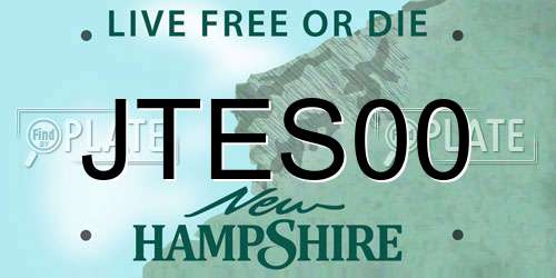 JTES00 New Hampshire License Plate