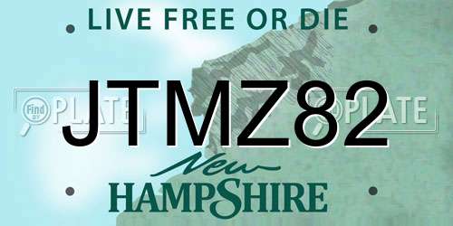 JTMZ82 New Hampshire License Plate