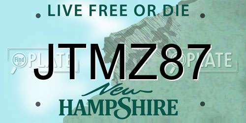 JTMZ87 New Hampshire License Plate