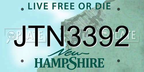 JTN3392 New Hampshire License Plate