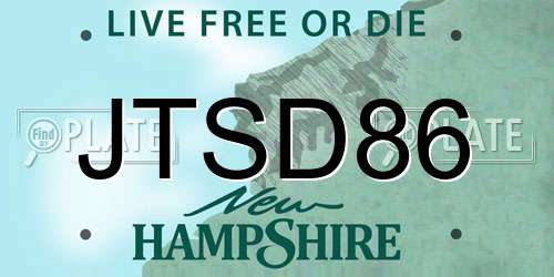 JTSD86 New Hampshire License Plate