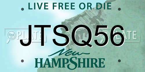 JTSQ56 New Hampshire License Plate