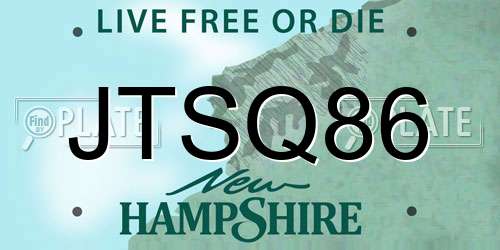 JTSQ86 New Hampshire License Plate