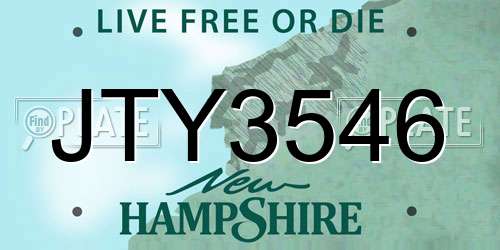 JTY3546 New Hampshire License Plate
