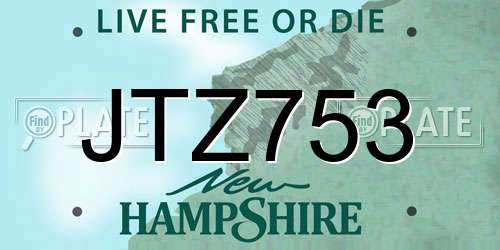 JTZ753 New Hampshire License Plate