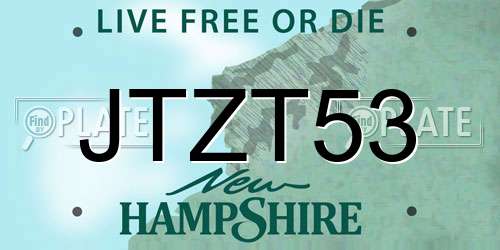 JTZT53 New Hampshire License Plate