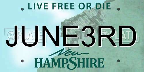 JUNE3RD New Hampshire License Plate