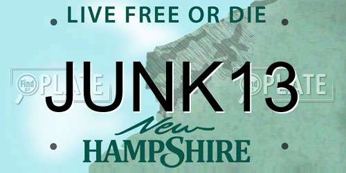 JUNK13 New Hampshire License Plate