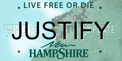 JUSTIFY New Hampshire License Plate