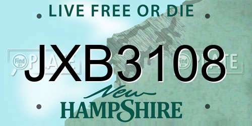 JXB3108 New Hampshire License Plate