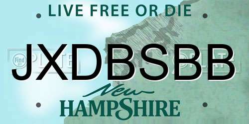 JXDBSBB New Hampshire License Plate