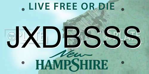 JXDBSSS New Hampshire License Plate