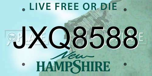 JXQ8588 New Hampshire License Plate