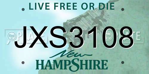 JXS3108 New Hampshire License Plate