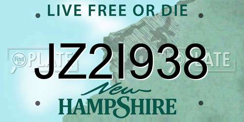 JZ2I938 New Hampshire License Plate