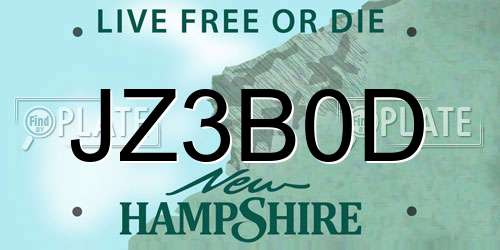 JZ3B0D New Hampshire License Plate