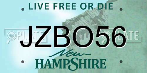 JZBO56 New Hampshire License Plate