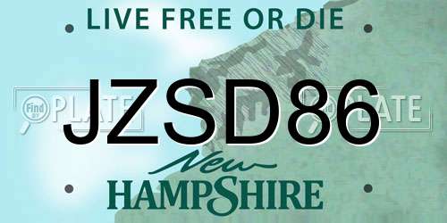 JZSD86 New Hampshire License Plate