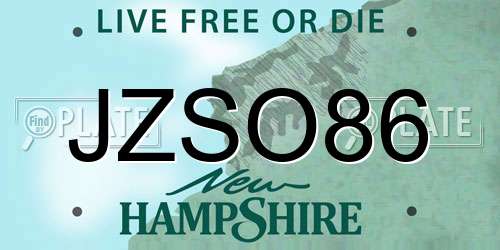 JZSO86 New Hampshire License Plate