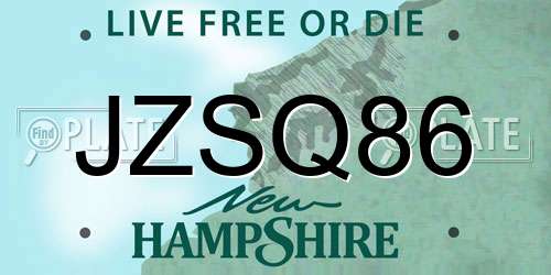 JZSQ86 New Hampshire License Plate