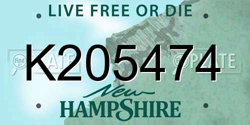 K205474 New Hampshire License Plate