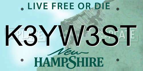 K3YW3ST New Hampshire License Plate