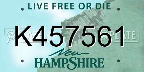 K457561 New Hampshire License Plate