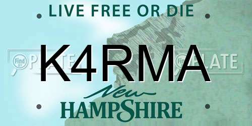 K4RMA New Hampshire License Plate