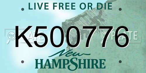 K500776 New Hampshire License Plate