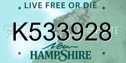 K533928 New Hampshire License Plate