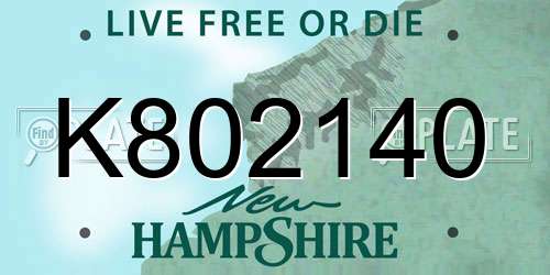 K802140 New Hampshire License Plate