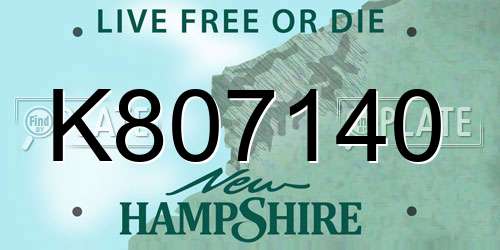 K807140 New Hampshire License Plate