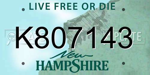 K807143 New Hampshire License Plate