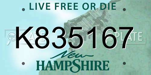 K835167 New Hampshire License Plate