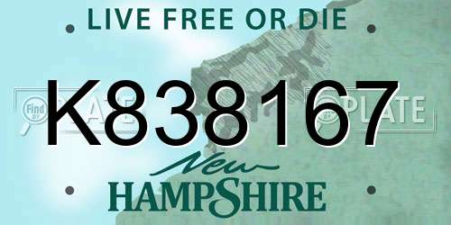 K838167 New Hampshire License Plate