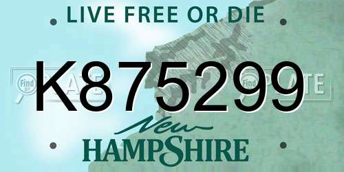 K875299 New Hampshire License Plate
