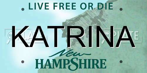 KATRINA New Hampshire License Plate