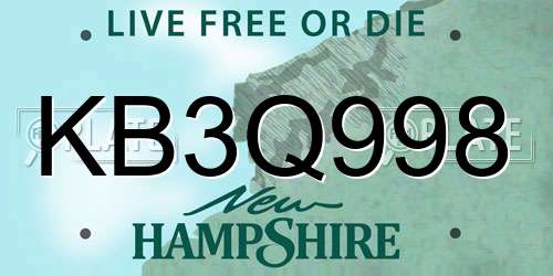 KB3Q998 New Hampshire License Plate