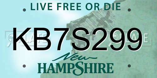 KB7S299 New Hampshire License Plate