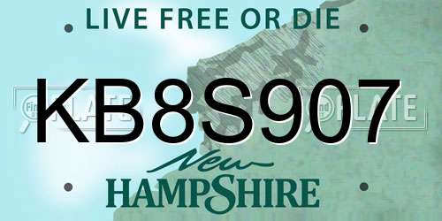 KB8S907 New Hampshire License Plate