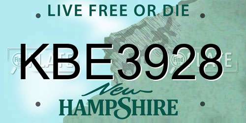 KBE3928 New Hampshire License Plate
