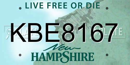 KBE8167 New Hampshire License Plate